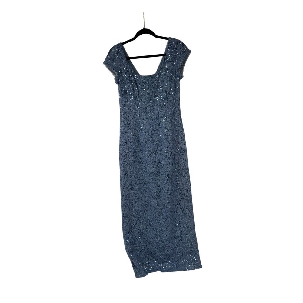 Oleg Cassini Steel Blue Sequin Mother of the Bride/Groom Formal Dress Womens 8